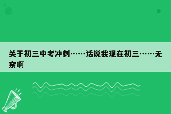 关于初三中考冲刺……话说我现在初三……无奈啊