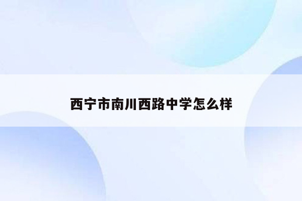 西宁市南川西路中学怎么样