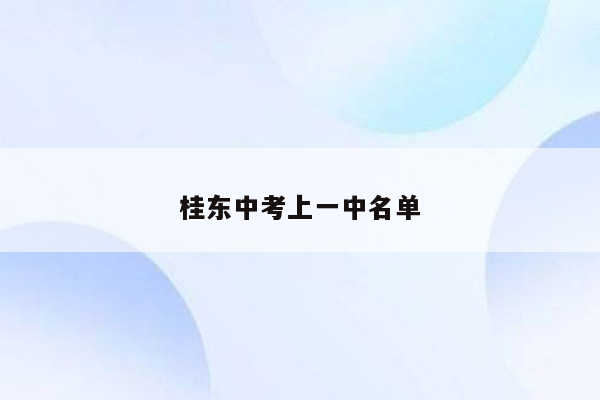 桂东中考上一中名单