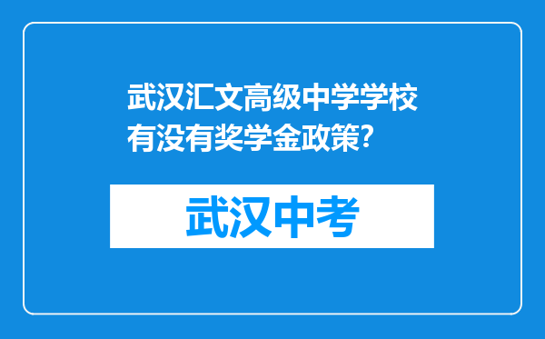 武汉汇文高级中学学校有没有奖学金政策？