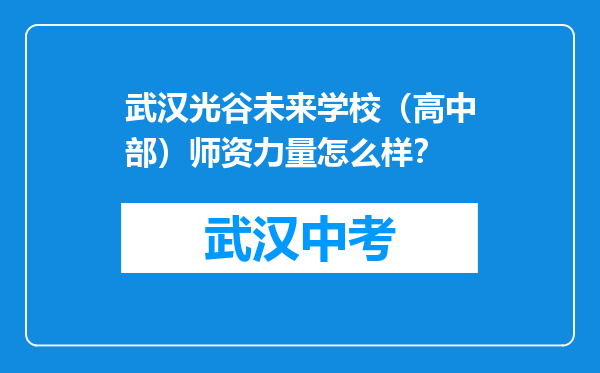 武汉光谷未来学校（高中部）师资力量怎么样？