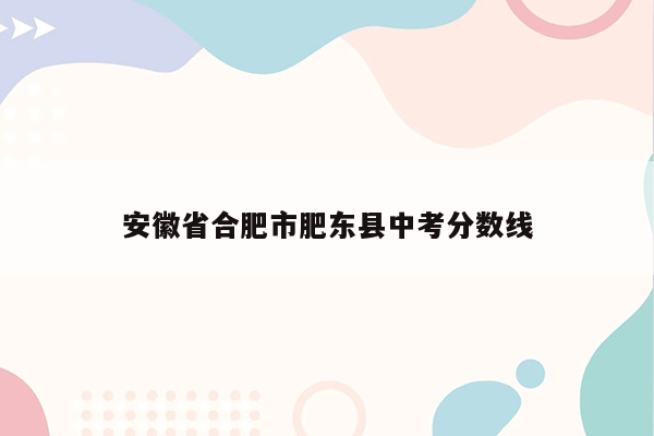 安徽省合肥市肥东县中考分数线