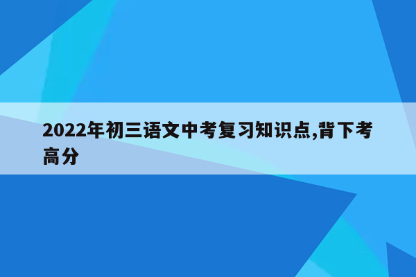 2022年初三语文中考复习知识点,背下考高分