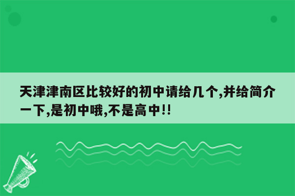 天津津南区比较好的初中请给几个,并给简介一下,是初中哦,不是高中!!