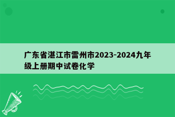 广东省湛江市雷州市2023-2024九年级上册期中试卷化学