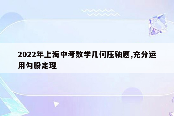 2022年上海中考数学几何压轴题,充分运用勾股定理