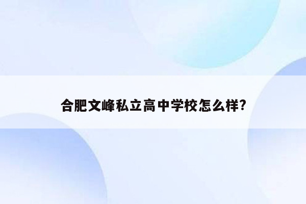 合肥文峰私立高中学校怎么样?