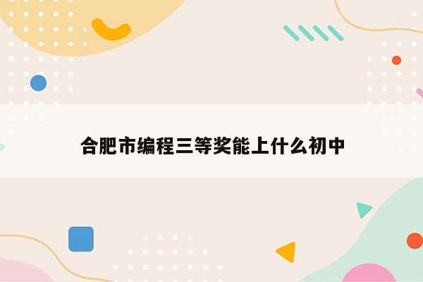 合肥市编程三等奖能上什么初中