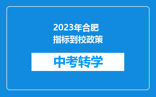 2023年合肥指标到校政策