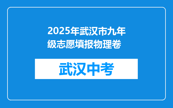 2025年武汉市九年级志愿填报物理卷