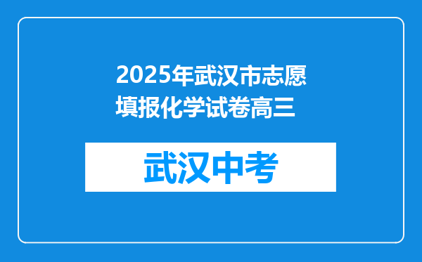 2025年武汉市志愿填报化学试卷高三
